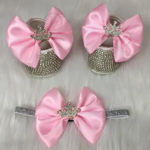 MIYOCAR bling Rhinestones baby girl shoes first walker headband set Sparkle Bling crystals Princess shoes baby shower gift LJ201104