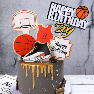 Cake Toppers Glitter DIY Basketball Football Set Cupcake Topper Cake Flags Kids Boys Birthday Wedding Bride Party Baking Decor Y200618