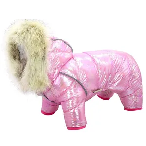 Clothes Winter Luxury Fur Collar Overalls Waterproof Thick Padded Dog Down Coat for Small Dogs Warm Pet Storm Snow Suit 201224