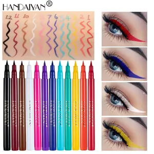 Handaiyan Colored Liquid Eyeliner Pencil 12 Shades Waterproof Matte Sweet Proof Long Last Not Easy to Smudge Makeup Eye Liner Pen