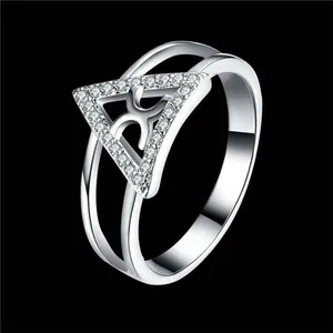 womem's triangle white gemstone sterling silver plated rings size 6,7,8 DMSR907,hot sale 925 silver plate finger ring jewelry Rings