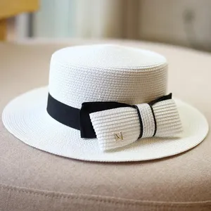 Wide Brim Hats Hat Summer Women Boater Beach Female Casual Panama Lady Ribbon Classic Bowknot Flat Sun Fedoras Travel