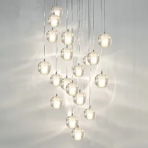 Modern Hanging Lamp Clear Glass Bubble Pendant Light Nordic LED Ball Crystal Chandeliers for Staircase Lobby Warm/White Lamps