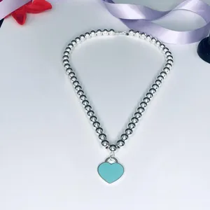 s925CNC Enamel Love Ball Necklace Red Blue Pink Heart Pendant Bracelet Women's Holiday Gift