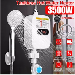RX-21 3500W 220V Mini Water Heater Hot Electric Tankless Household Bathroom Faucet with Shower Head LCD Temperature Display