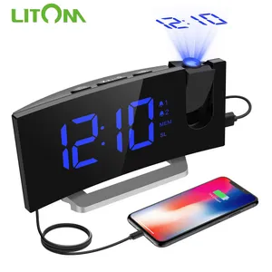 LITOM HM353 FM Radio Projection Alarm Clock With Dual Alarm Snooze Function With USB Charging Port 5'' Large Display Sleep Timer 210310