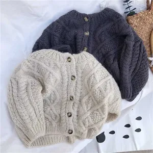 Boys And Girls Spring And Autumn Sweater Baby Kids Knit Cardigan Sweater Clothes Korean StyleTwist Shape Girls Clothing 211106