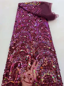 African 2021 High Quality Purple Lace Fabric With Sequins French Tulle For Nigerian party