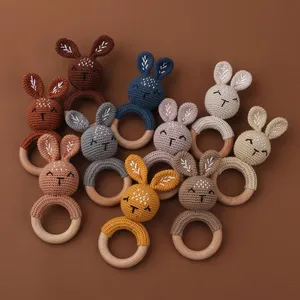 Baby Toy 1pc Wooden Crochet Rattle BPA Free Wood Ring Teether Rodent Gym Mobile Rattles Born Educational Toys