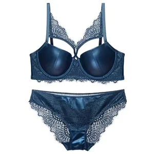 Bra Set Push Up Solid Padded Cup PU Leather Eyelash Lace Decoration Underwired Sexy Lingerie For Women X0526