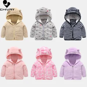 Jackets 2021 Autumn Winter Born Baby Thick Keep Warm Soft Coral Fleece Coats Toddler Boys Girls Cartoon Hooded Zipper