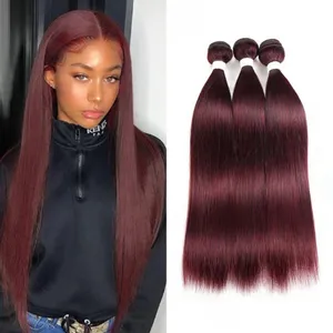 Straight Bundles Brazilian Human Hair For Women 3/4 pcs Non Remy Burgundy Hair Weave Colored 99J Red