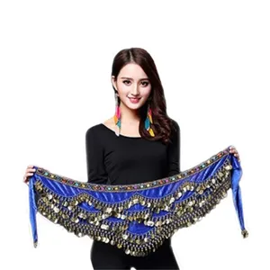 Women Belly Dance Costume Hip Accessories Belt Skirt Bellydance Coins Silk Scarf Waist Chain Wrap Crystal Adult Dancewear