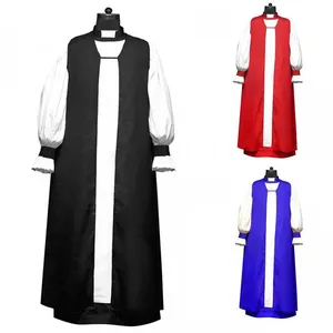 Ethnic Clothing Men's Chimere And Rochet Set Church Costume Long Sleeve Slim Clergy Tunic Cotton Cassocks Stand Collar Tradition Priest Robe