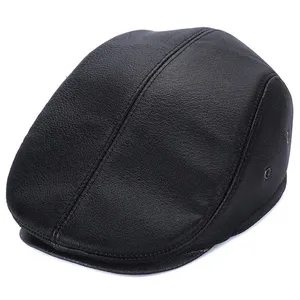 Berets Men Beret Hat Leather Flat Cap Warm Autumn Winter Male Adjustable High Quality Mens Retro Caps