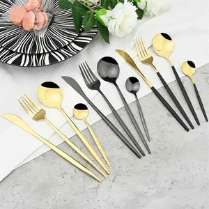24pcs Gold Dinnerware Set Stainless Steel Cutlery Set Mirror Silverware Knife Fork Spoon Tableware Flatware Set Dishwasher Safe 210706