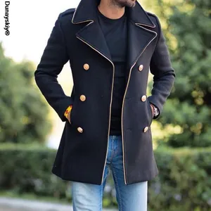 Men's Wool & Blends Lapel Tench Coat Long Jackets Autumn Winter Sleeve Button Retro Men Clothing 2021 Casual Outerwear