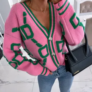 Women Autumn Winter New Loose Knitted Cardiagn Casual V-neck Drop-shoulder Sleeve Sweater Coat Female Chic Crochet Outerwear