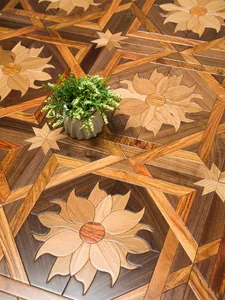 Flower pattern american walnut art parquet wood flooring medallion inlay border marquetry carpet wall cladding rugs woodworking solid floor