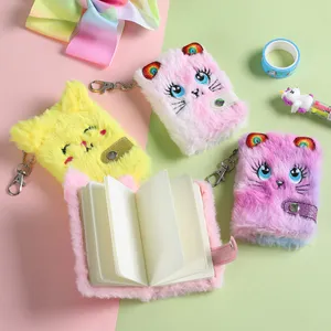 NEW!!! Cute Cat Plush Notebook Notes For Girls Party Favor Kawaii Pendant Keychain Furry Cats Notebook Daily Planner Journal Book Note Pad Stationery