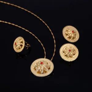 Earrings & Necklace Ethiopian Jewelry Set Pendant Chain Ring 24k Gold Color Eritrea Habesha Wedding
