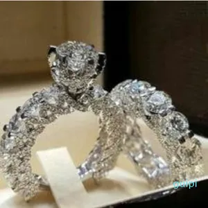 Stainless Steel Wedding engagement ring For Lovers Color Crystal Couple Rings Set Men Women