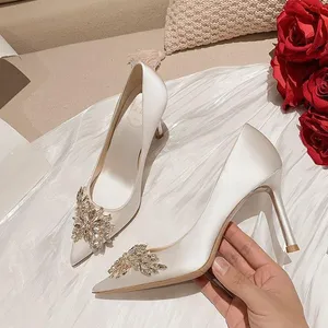 Sparkly CrystalsBridal Shoes Women Pumps Pointed Toe Shoes Beading Thin High Heels White Red Shallow Anti-skid Dress Wedding Bride Shoes AL9696