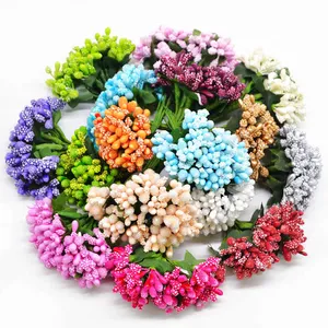 12Pcs lot Handcraft Artificial Flowers Stamen Sugar Wedding Party Decoration DIY Wreath Gift Box Scrapbooking Cheap Fake Flowers Y0630