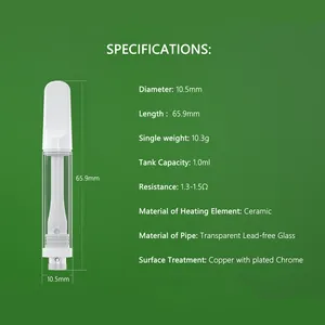 white full ceramic cartridge disposable for delta 8 thick oil 1.0ml atomizer screw thread mouthpiece with 4*1.9mm intake holes