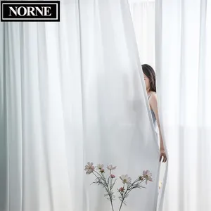 NORNE Top Quality Luxurious Chiffon Solid White Sheer Curtain for Living Room Bedroom Decoration Window Voiles Tulle Curtain 211203