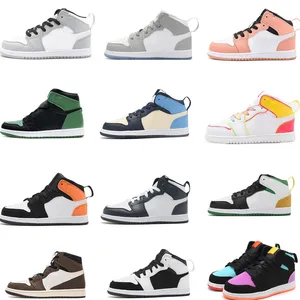 Infant TS Kids Basketball Shoes Dark Mocha Trainers Edge Glow Volt Gold High Light Smoke Grey Candy Multicolor Small Big Boy Girl Toddlers Sneakers igital Pink