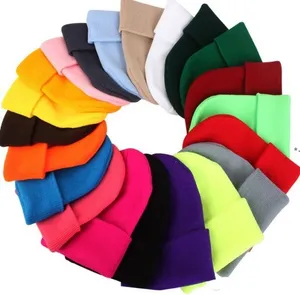 Solid Unisex Beanie Autumn Winter Wool Blends Soft Warm Knitted Cap Men Women SkullCap Hats Caps 23 Colors Beanies LJA9478