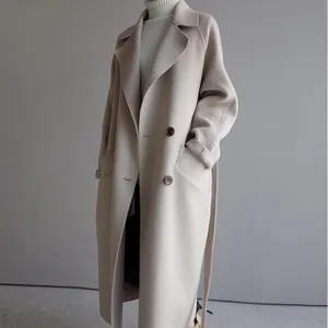 Women's Trench Coats 2021 Winter Women Solid Color Two-sided Woollen Overcoat Loose Double-breasted Long Coat