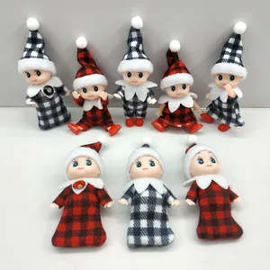 Christmas Plaid Baby Elf Doll in Plaid Clothes with Feet Shoes Baby Elves Dolls Light Skin Dark Skin Toy