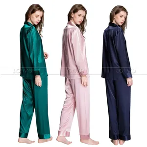 Gift Womens Silk Satin Pajamas Set Pajama Pyjamas Set PJS Sleepwear Loungewear S,M,L,XL,2XL,3XL Solid Plus 210326