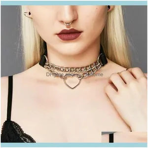 Necklaces Pendants Jewelrywomen Gothic Heart Chain Choker Collar AlloyaddLeather Harajuku Punk Girls Black Leather Chocker Kawaii Witch Jewe