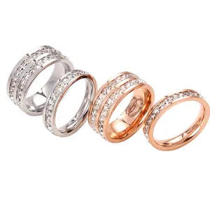 Simple Rose Gold Titanium Steel Couple Ring For Woman Fashion Single Row Zircon Finger Jewelry Girls Temperament Rings