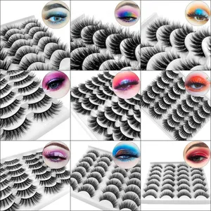 Handmade Reusable 3D Mink False Eyelashes 14 Pairs Set Soft & Vivid Thick Natural Fake Lashes Extensions Eyes Makeup Accessory For Women Beauty 15 Models