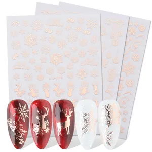 Christmas Nails Stickers Decals 3D Rose Gold Snowflake Elk Pattern DIY Decoration Nail Art Tools Accessories for Women Girls Kids