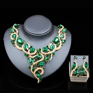 Luxurious Wedding Jewelry Sets Big Rhinestone Crystal Statement Bridal Gold Necklace Earrings Sets Christmas Gift for women