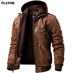 Men's Real Leather Jacket Men Motorcycle Removable Hood winter coat Men Warm Genuine Leather Jackets 211222
