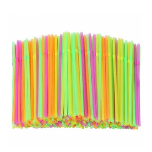 Fluorescent Plastic Bendable Drinking Straws Disposable Beverage Straws Wedding Decor Mixed Colors Party Supplies