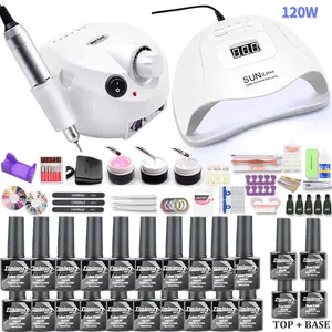 With 120/54/6W UV LED LAMP 10/20 Colors Gel Drill Machine Polish Kit Nail Art Tools Set