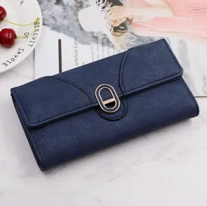 Factory wholesale leathers shoulder bag simple wild folding long wallets street fashion buckle women wallet multifunctional thickened leather storage coin purse