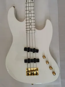 Super Rare 4 Strings Moon Larry Graham All White Electric Bass Guitar Ash Body, Maple Neck, Gold Hardware