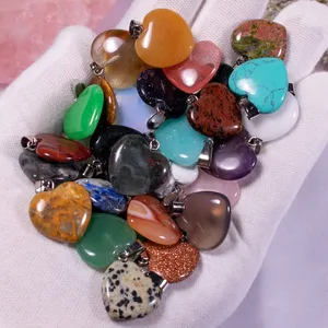 Assorted Heart Shape Natural Stone Charms Pendants for Jewelry Making 20mm Size Gemstone Pendant Fit Bracelets and Necklace