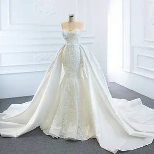 Mermaid Women Wedding Dress With Detachable Chapel Train 2 Pieces Pearls Lace Bridal Gowns Custom Made Vestidos de Novia 2023