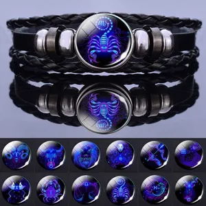 12 Zodiac Signs Constellation Charm Bracelet Men Women Fashion Multilayer Weave Leather & Bangle Birthday Gifts