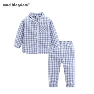 Mudkingdom Boys Girls Long Sleeve Pajamas Set Collared Plaid Autumn Cute Toddler Pajama Kids Sleepwear Children Clothes Pjs 211023