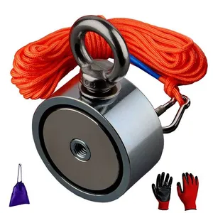 Double Sided 120-160KG Strong Magnets Power Neodymium N52 Round Magnetic Material Base Fishing Magnet Gloves Bag 20M Rope